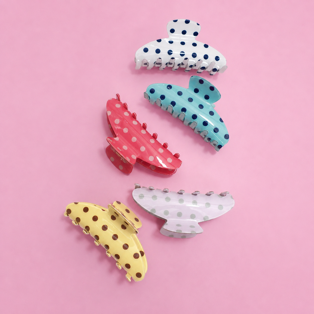 Retro Polka Dot Hair Claw - Glossy Spotted French Style Clip | 40H1099