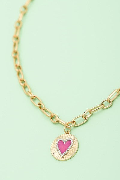 EPOXY HEART CHARM LINK NECKLACE | 31N22001