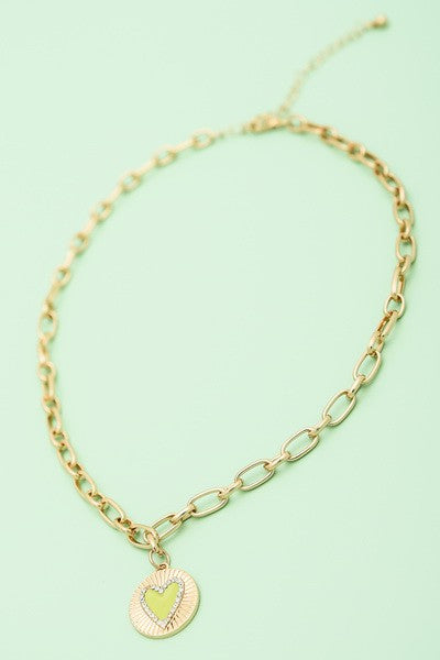 EPOXY HEART CHARM LINK NECKLACE | 31N22001