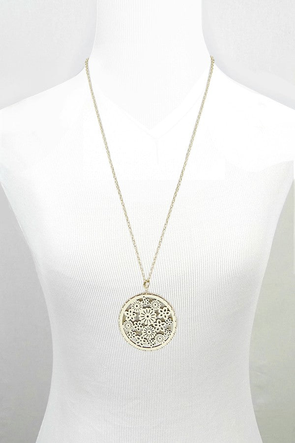 FLOWER WOOD DISC PENDANT NECK | 31017043