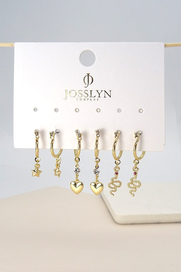 STAR HEART SNAKE EAR HUGGIE TRIO | 13E154