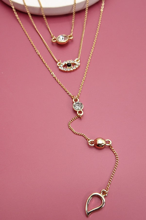3 LAYER HEMSA RHINESTONE Y NECKLACE | 31N7096