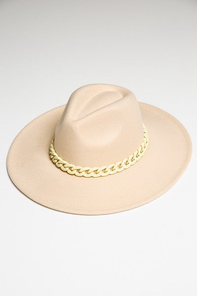 WIDE BRIM FEDORA HAT WITH MATTE CHAIN 40HW014