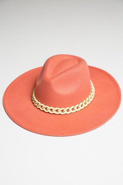 WIDE BRIM FEDORA HAT WITH MATTE CHAIN 40HW014