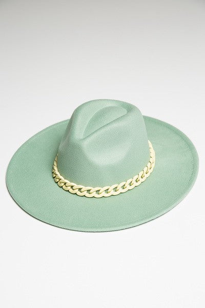 WIDE BRIM FEDORA HAT WITH MATTE CHAIN 40HW014