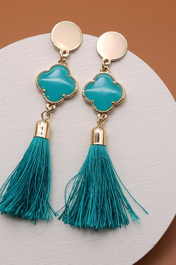 RAFIA TASSEL LINEAR DROP CLOVER EARRINGS | 31E21204-2