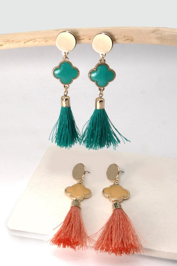 RAFIA TASSEL LINEAR DROP CLOVER EARRINGS | 31E21204-2