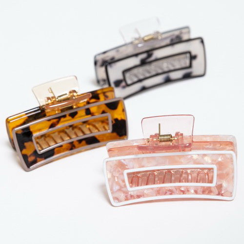 Hollow Rectangular Tortoise Acetate Hair Claw Clip | 40H395