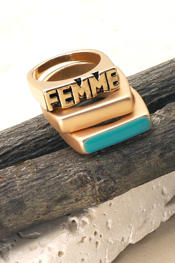 FEMME TURQ MATTE TRIO SET RINGS | 31R21050