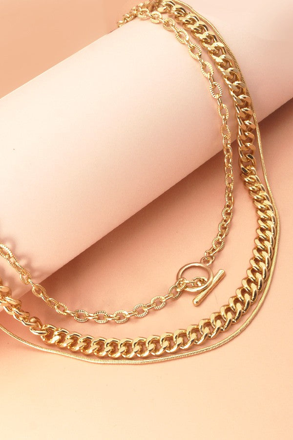 3 ROW SNAKE CHAIN TOGGLE LAYER NECKLACE | 31VN14470