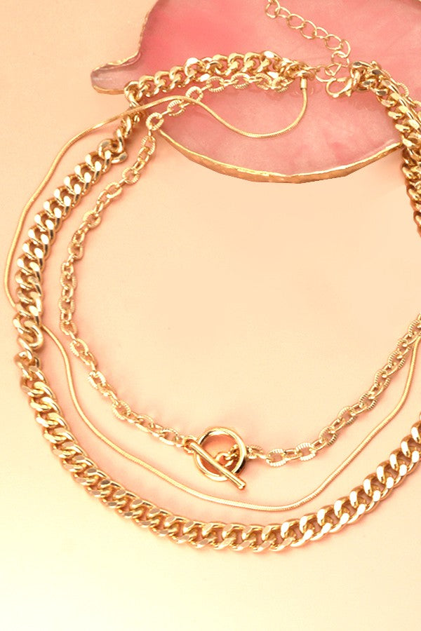 3 ROW SNAKE CHAIN TOGGLE LAYER NECKLACE | 31VN14470