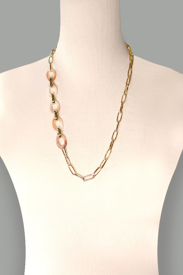 MIXED ACRYLIC OVAL LINK LONG CHAIN NECKLACE | 31N21357