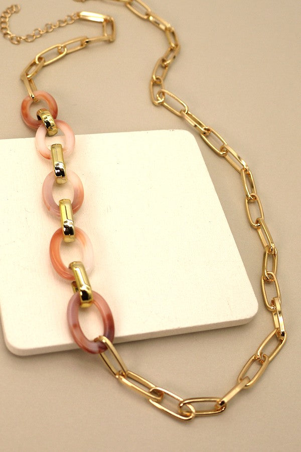MIXED ACRYLIC OVAL LINK LONG CHAIN NECKLACE | 31N21357