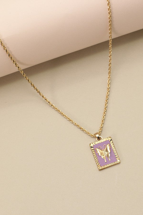 RECTANGLE BUTTERFLY EPOXY PENDANT NECKLACE | 51N2011920