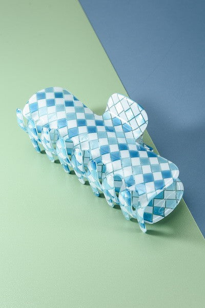 OVERSIZED CHECKERED ACRYLIC HAIR CLAW CLIP | 40H448