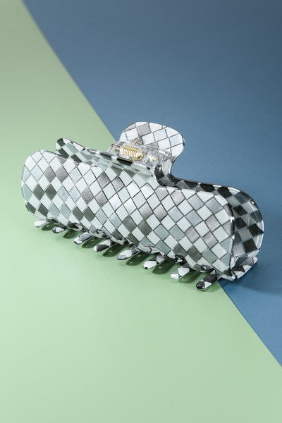 OVERSIZED CHECKERED ACRYLIC HAIR CLAW CLIP | 40H448