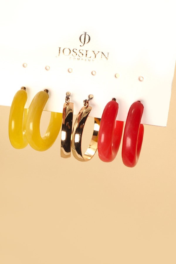 ACRYLIC METAL HOOP TRIO EARRINGS | 14E043