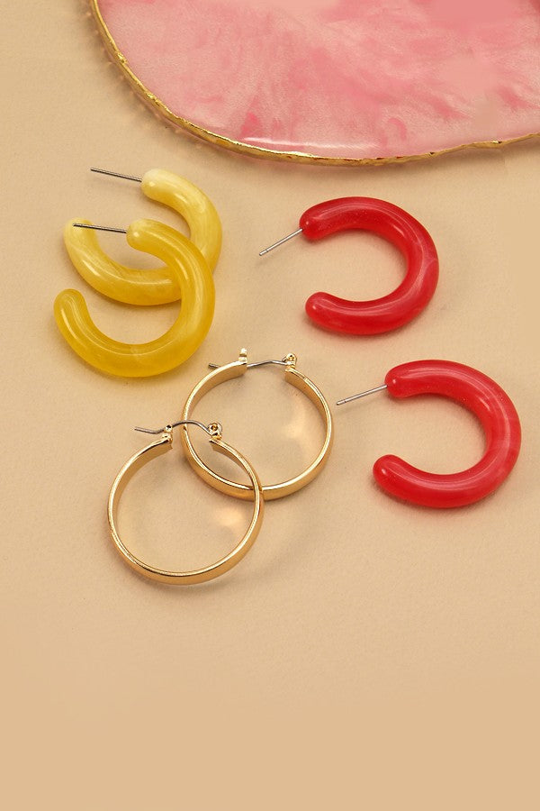 ACRYLIC METAL HOOP TRIO EARRINGS | 14E043