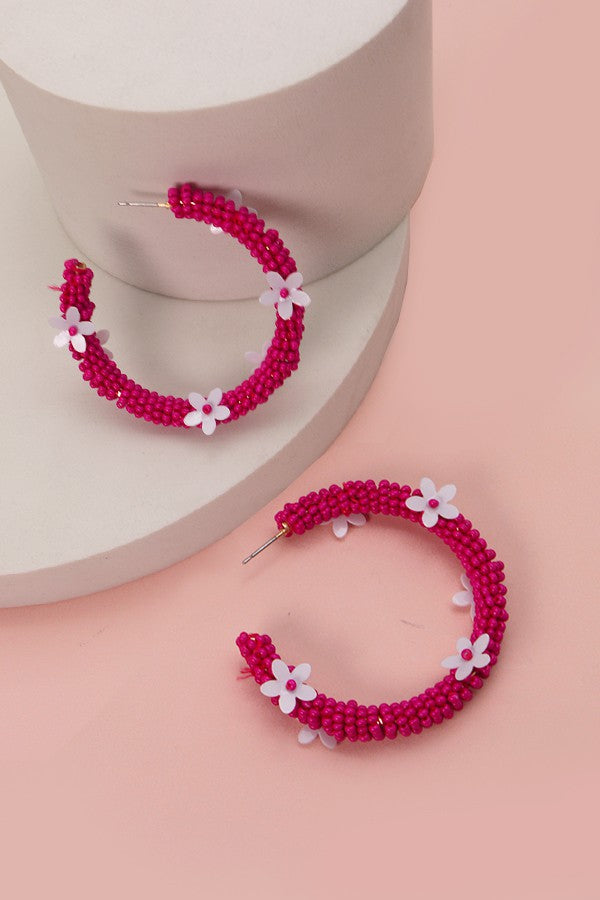 SEEDBEAD FLOWER HOOP EARRINGS | 31E22218