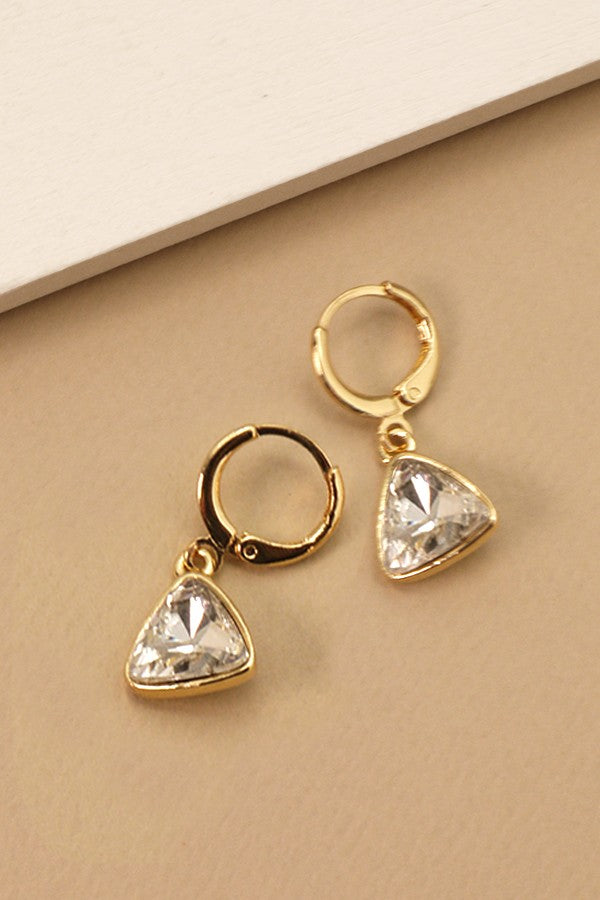 TRIANGLE CZ DROP MINI HOOP EARRINGS | 71E0514