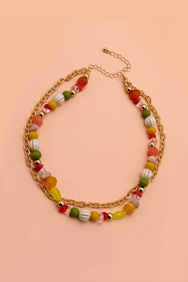 NATURAL MULTI BEADED CHAIN LAYER NECKLACE | 31N22188