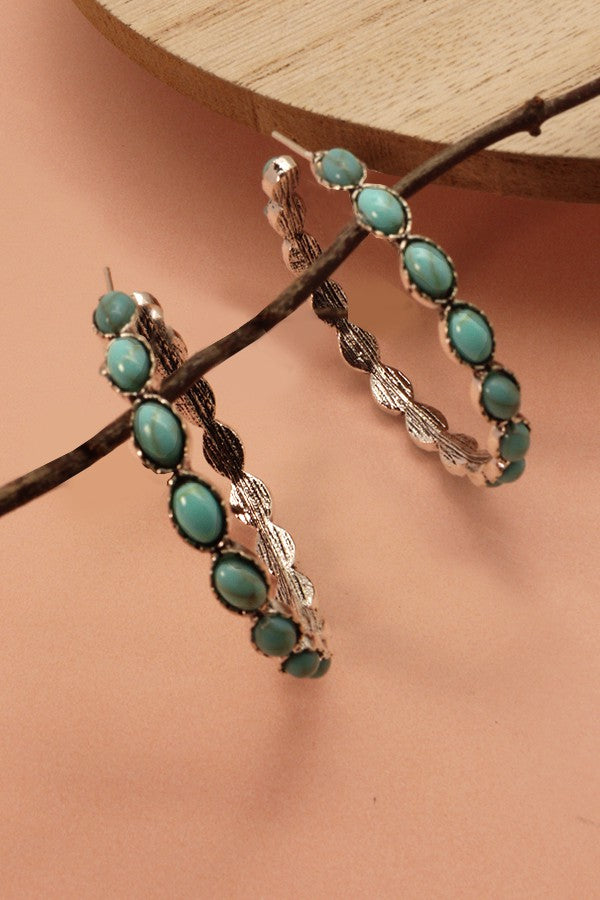 WESTERN TURQ STONE HOOP EARRINGS | 40E437