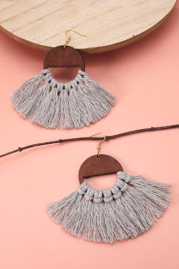WOOD TASSEL FRINGE EARRING | 40E243