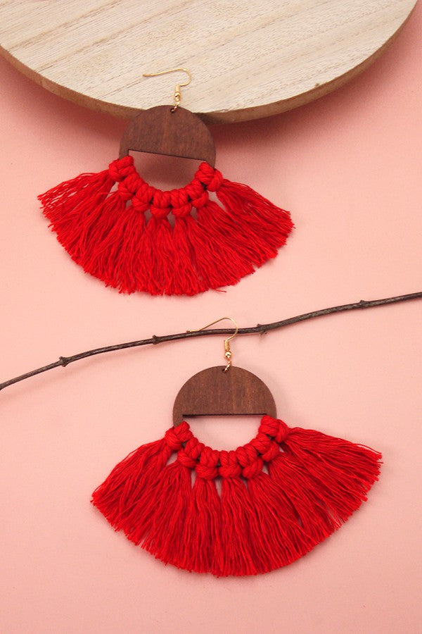 WOOD TASSEL FRINGE EARRING | 40E243