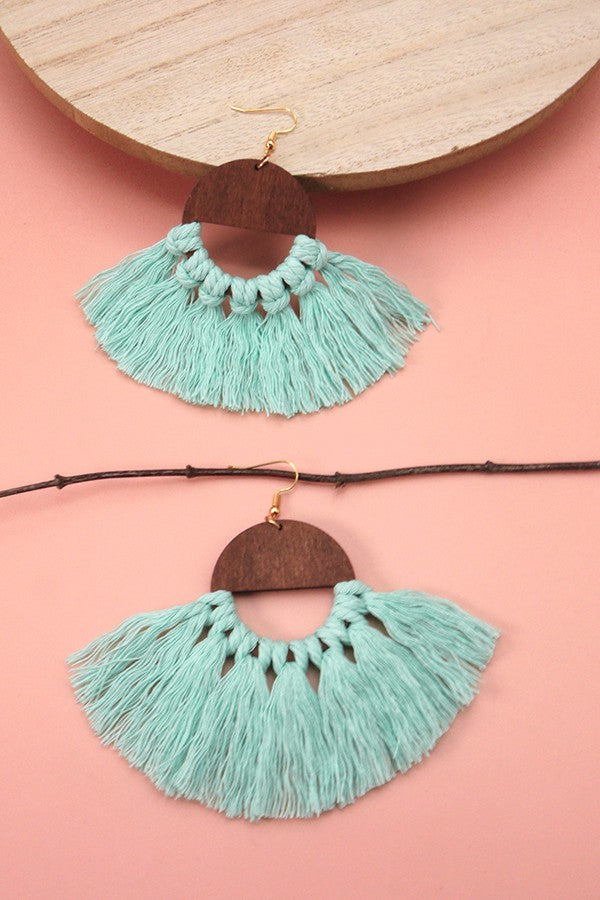 WOOD TASSEL FRINGE EARRING | 40E243