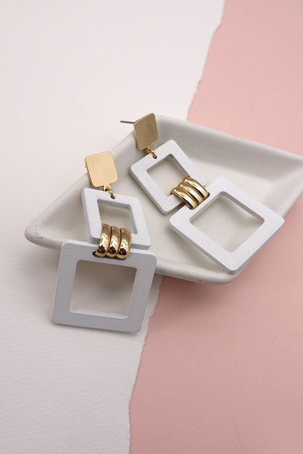 WOOD METAL MIX GEO SHAPE EARING | 31E23157