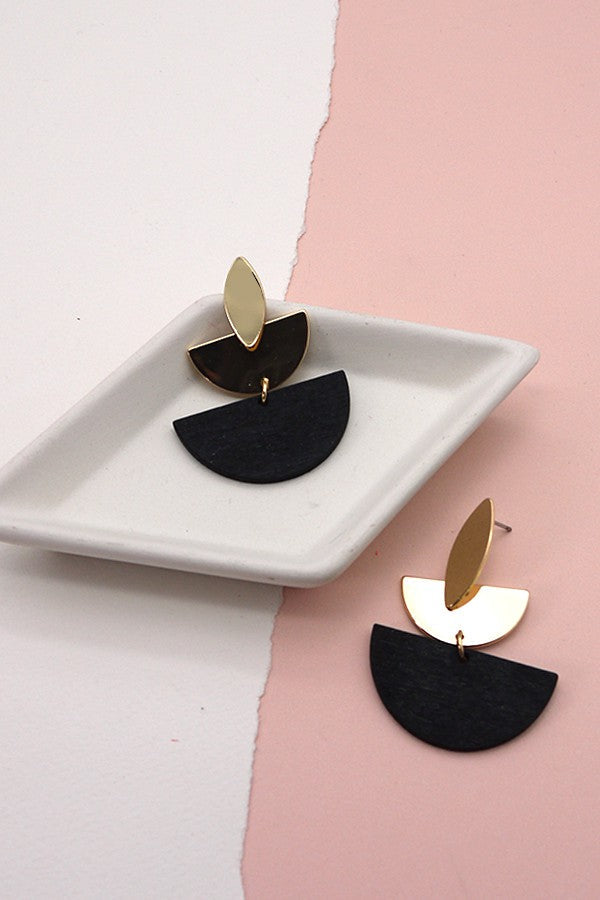 WOOD METAL MIX GEO SHAPE EARING | 31E23157