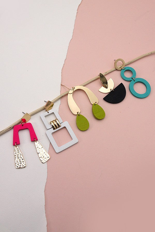 WOOD METAL MIX GEO SHAPE EARING | 31E23157