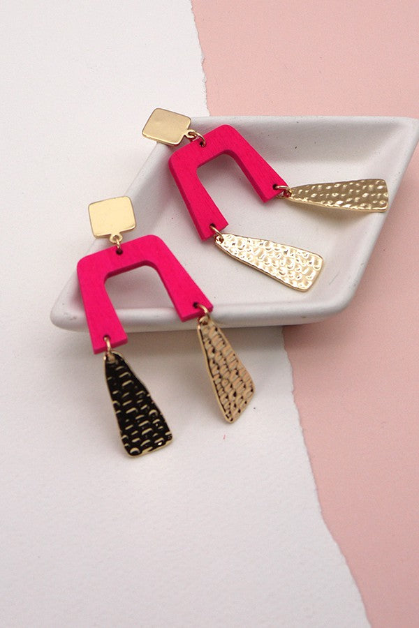 WOOD METAL MIX GEO SHAPE EARING | 31E23157