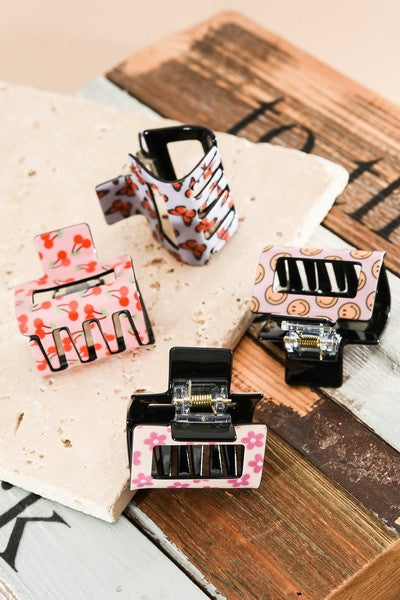 TRENDY PREMIUM HAIR CLAW CLIP - SMILEY, FLOWER, CHERRY, COW, BUTTERFLY | 40H479