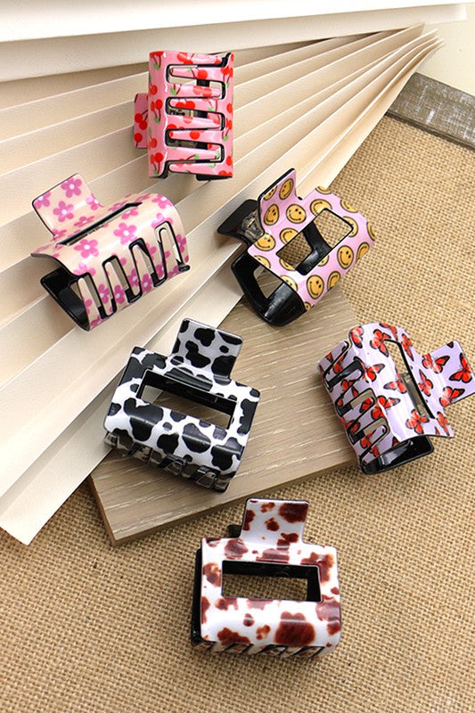 TRENDY PREMIUM HAIR CLAW CLIP - SMILEY, FLOWER, CHERRY, COW, BUTTERFLY | 40H479