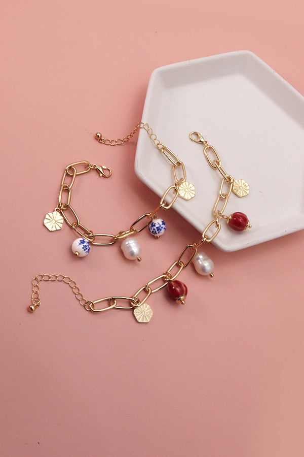 PORCELAIN BEAD LINK CHAIN BRACELET | 51B2070905
