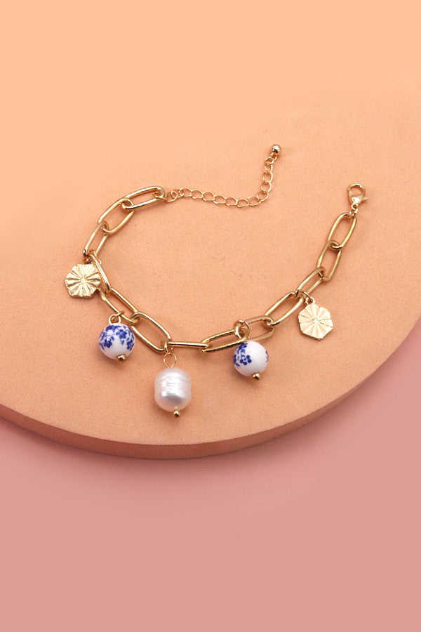 PORCELAIN BEAD LINK CHAIN BRACELET | 51B2070905