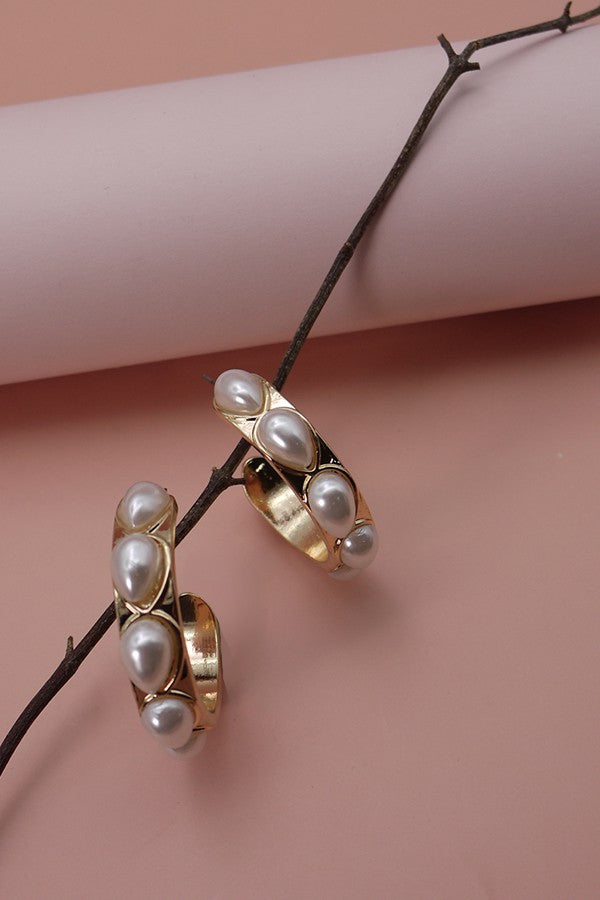 TEARDROP PEARL STONE HOOP EARRINGS | 31E23011