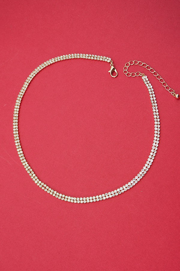 DOUBLE ROW RHINESTONE CHAIN NECKLACE | 52N2081505