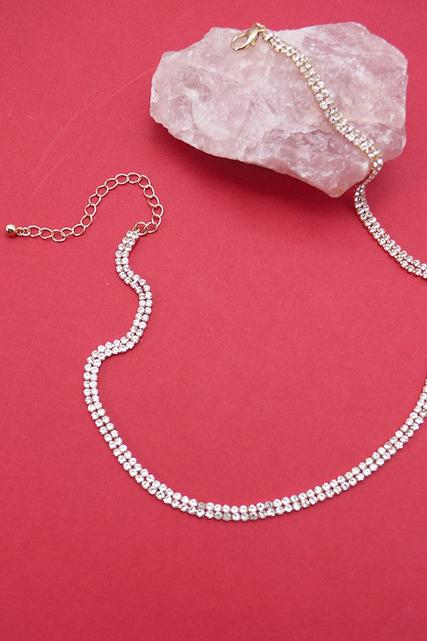 DOUBLE ROW RHINESTONE CHAIN NECKLACE | 52N2081505