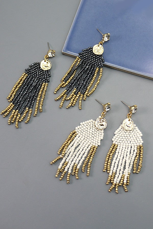 SEEDBEAD FRINGE COIN POST EARRINGS | 52E2081844