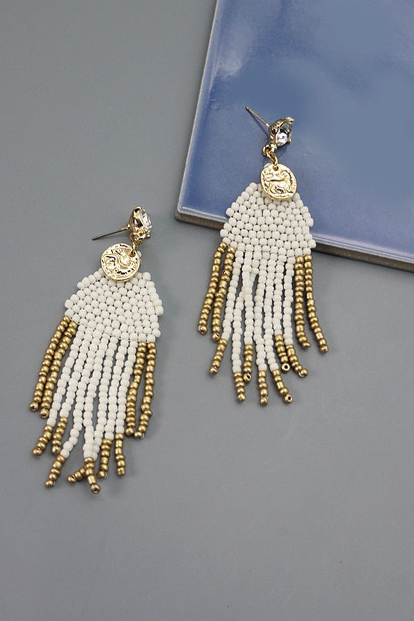 SEEDBEAD FRINGE COIN POST EARRINGS | 52E2081844
