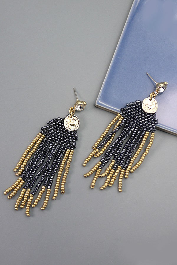 SEEDBEAD FRINGE COIN POST EARRINGS | 52E2081844