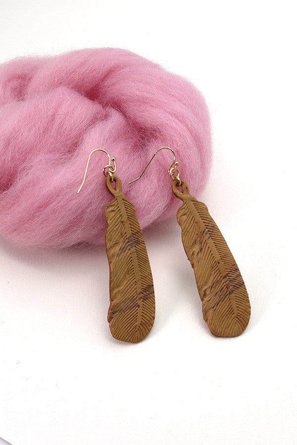 BOHO GENUINE LEATHER FEATHER DROP EARRINGS | 52E2110913