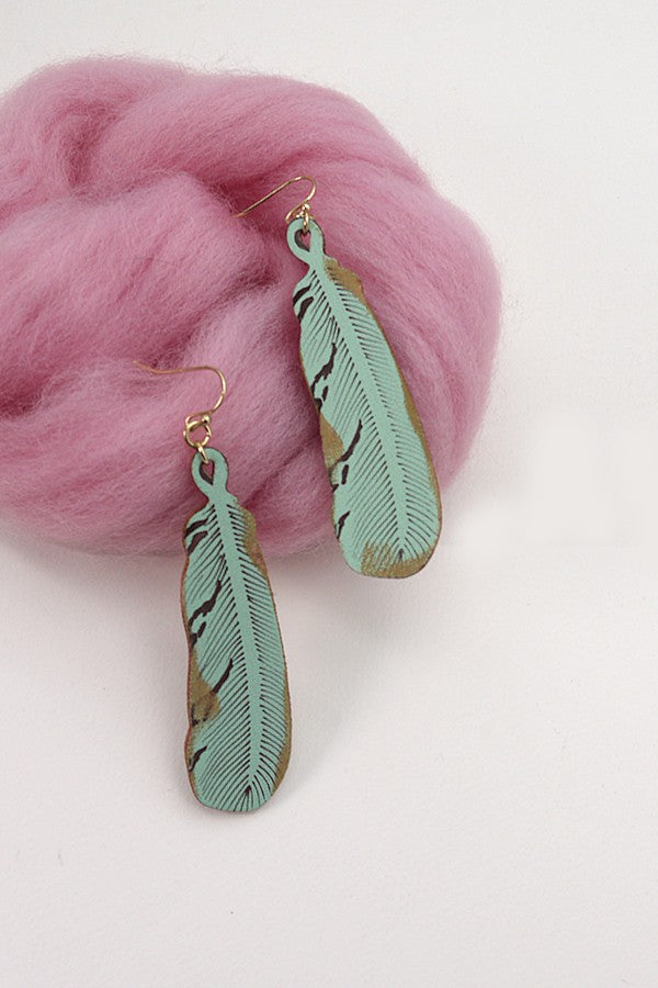 BOHO GENUINE LEATHER FEATHER DROP EARRINGS | 52E2110913
