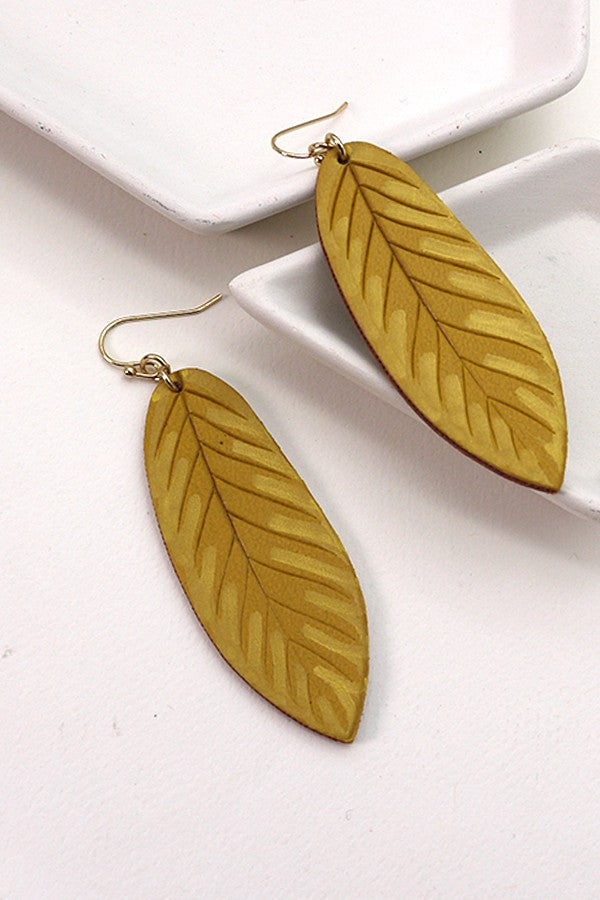 BOHO GENUINE LEATHER LEAF DROP EARRINGS | 52E2110906
