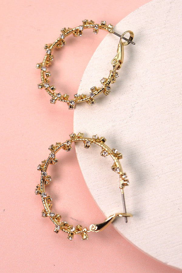 RHINESTONE WRAP BRASS HOOP EARRINGS | 10E2110908