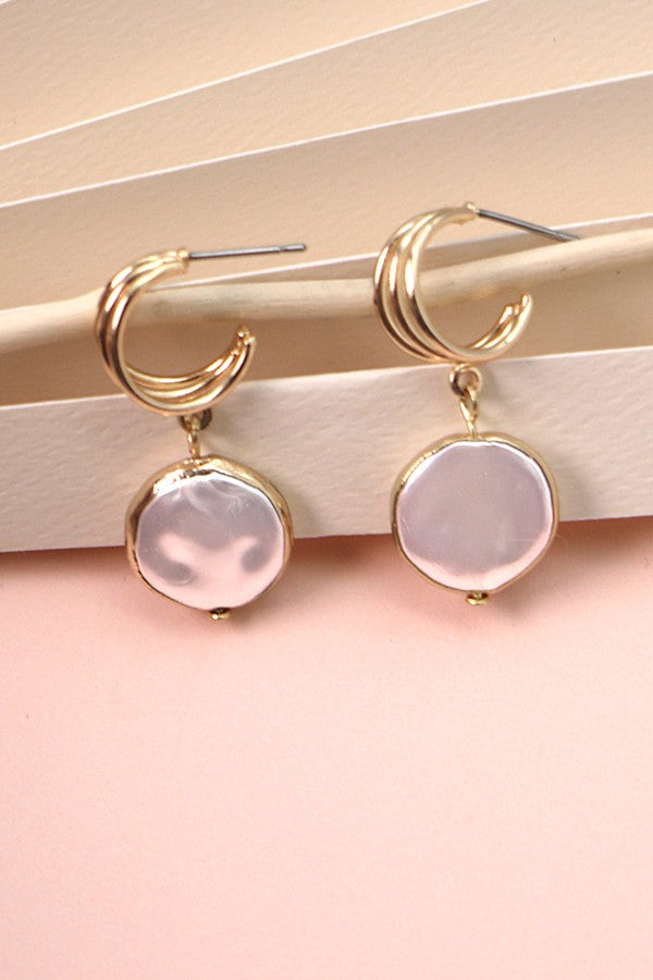GOLD FOIL PEARL DROP HUGGIE EARRINGS 10E2110807