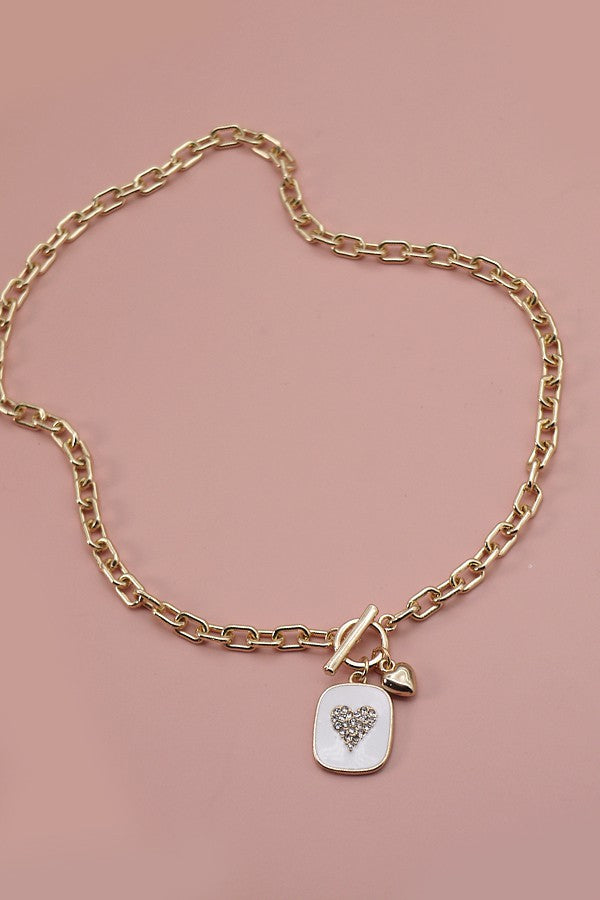 RHINESTONE HEART EPOXY PENDANT TOGGLE NECKLACE | 80N036