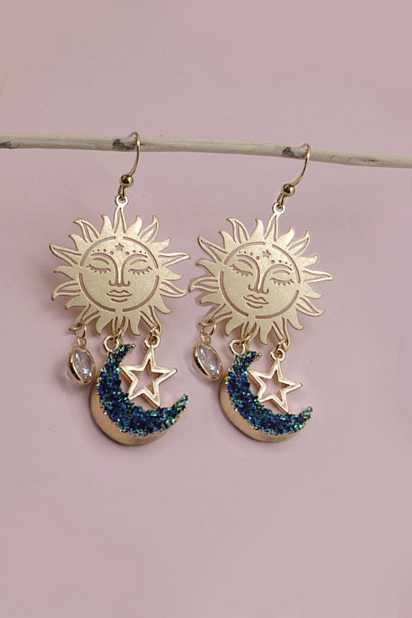 SUN MOON STAR CZ DROP EARRINGS | 80E070